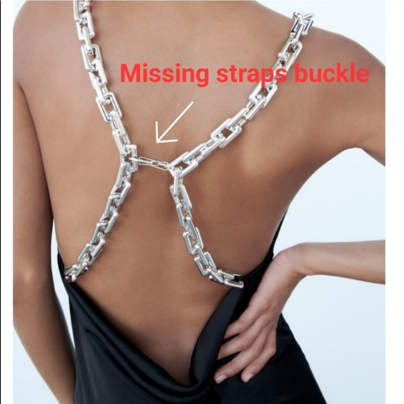 Zara * Chain Strap Satin Effect Slip Midi Dress Black - Picture 4 of 16